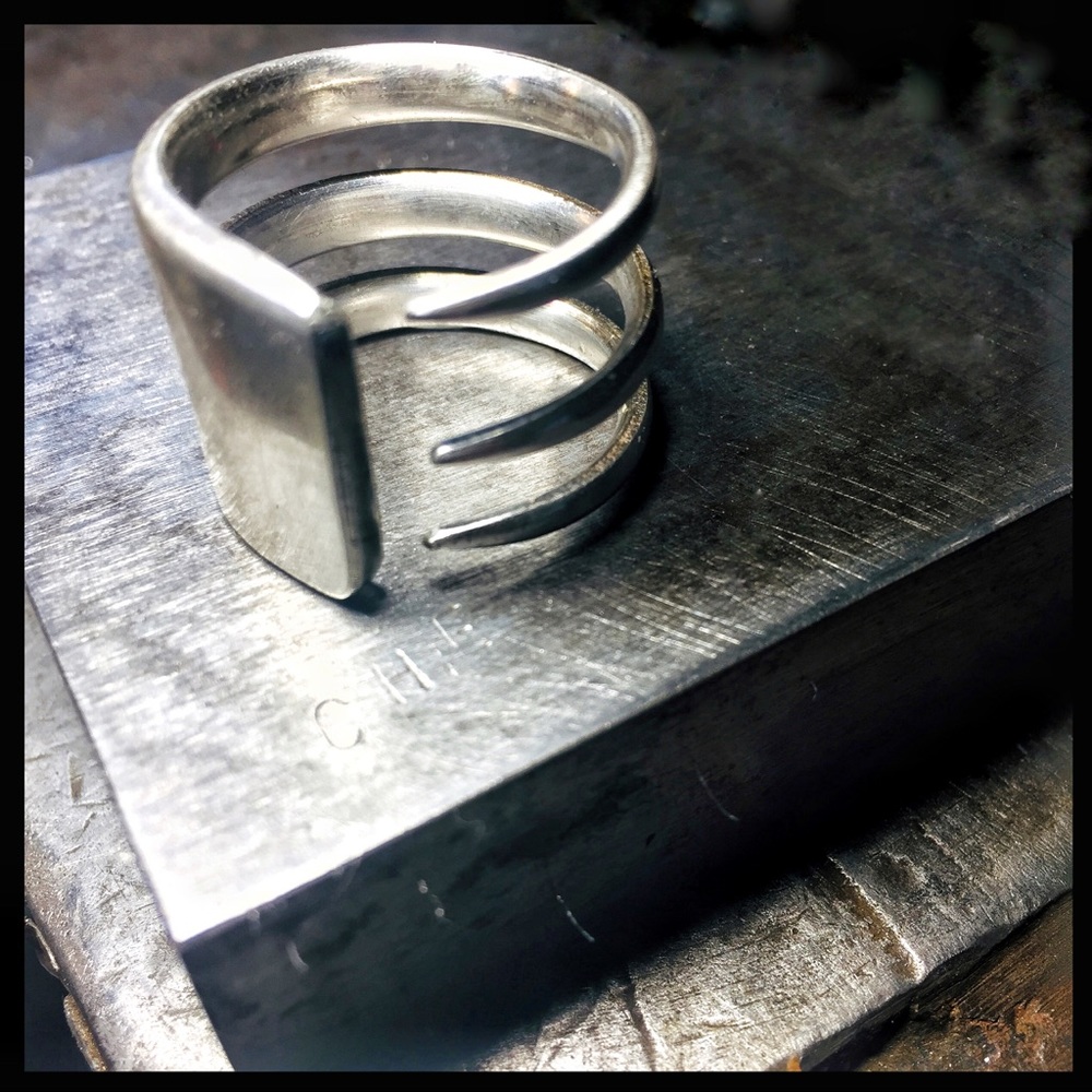 Fork Ring Handcrafted Silver Stacking Rings Size 6